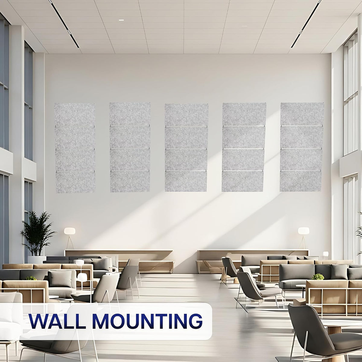 Acoustic Modular Hanging Panels, Rectangular Sound Absorber, Modern Noise Reduction That Installs to Ceiling or Wall, Light Gray, PP-C45G