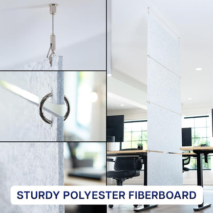 Acoustic Modular Hanging Panels, Rectangular Sound Absorber, Modern Noise Reduction That Installs to Ceiling or Wall, Light Gray, PP-C45G