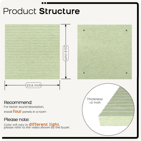 2-Pack Acoustic Panels 23.6"X23.6"X2", Wall & Ceiling Art Sound Panel
