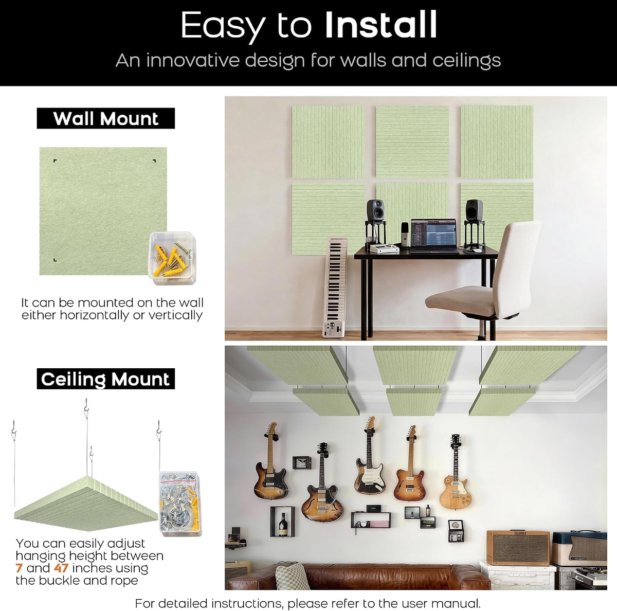 2-Pack Acoustic Panels 23.6"X23.6"X2", Wall & Ceiling Art Sound Panel — product view 3