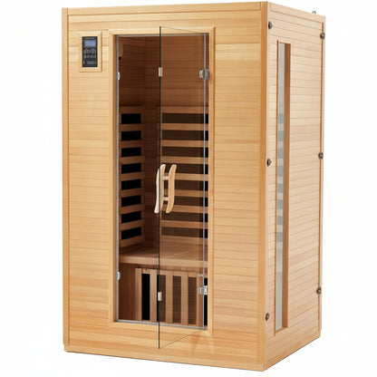 2024 Upgrade 2 Person Sauna, Low EMF 6 Heating Plate Infrared Physical Therapy Wooden Dry Steam Sauna with MP3 Auxiliary Connection, Dual Controls, Iron Shirt Wall Plate, Home Spa Day Use, Gift
