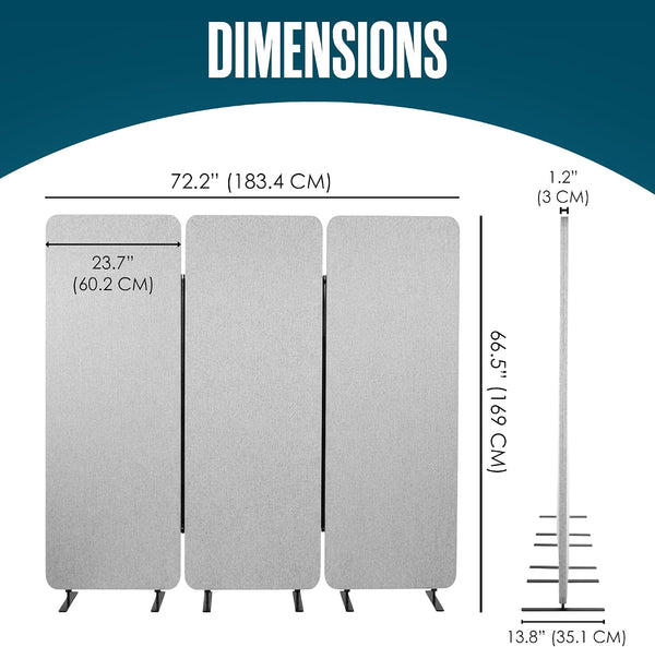 Partition Wall, Soundproof Room Dividers, Office Panel, Grey, 3 PC, 72"X67"