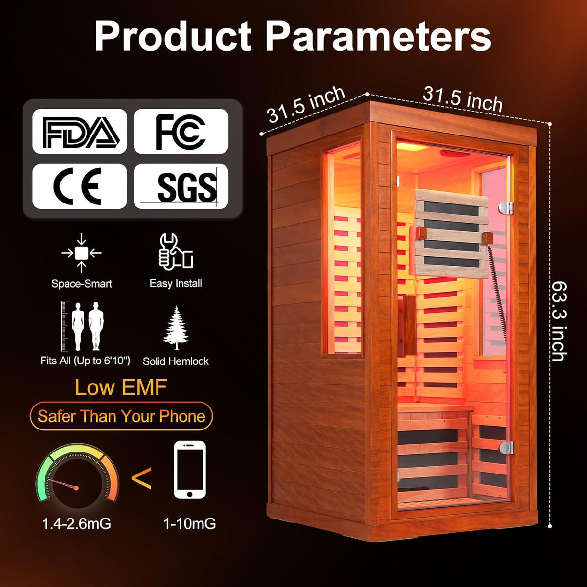 Full Spectrum Infrared Sauna with 660Nm & 850Nm Red Light Therapy