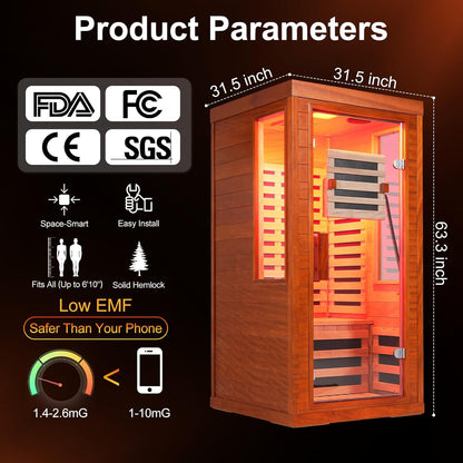 Full Spectrum Infrared Sauna with 660Nm & 850Nm Red Light Therapy