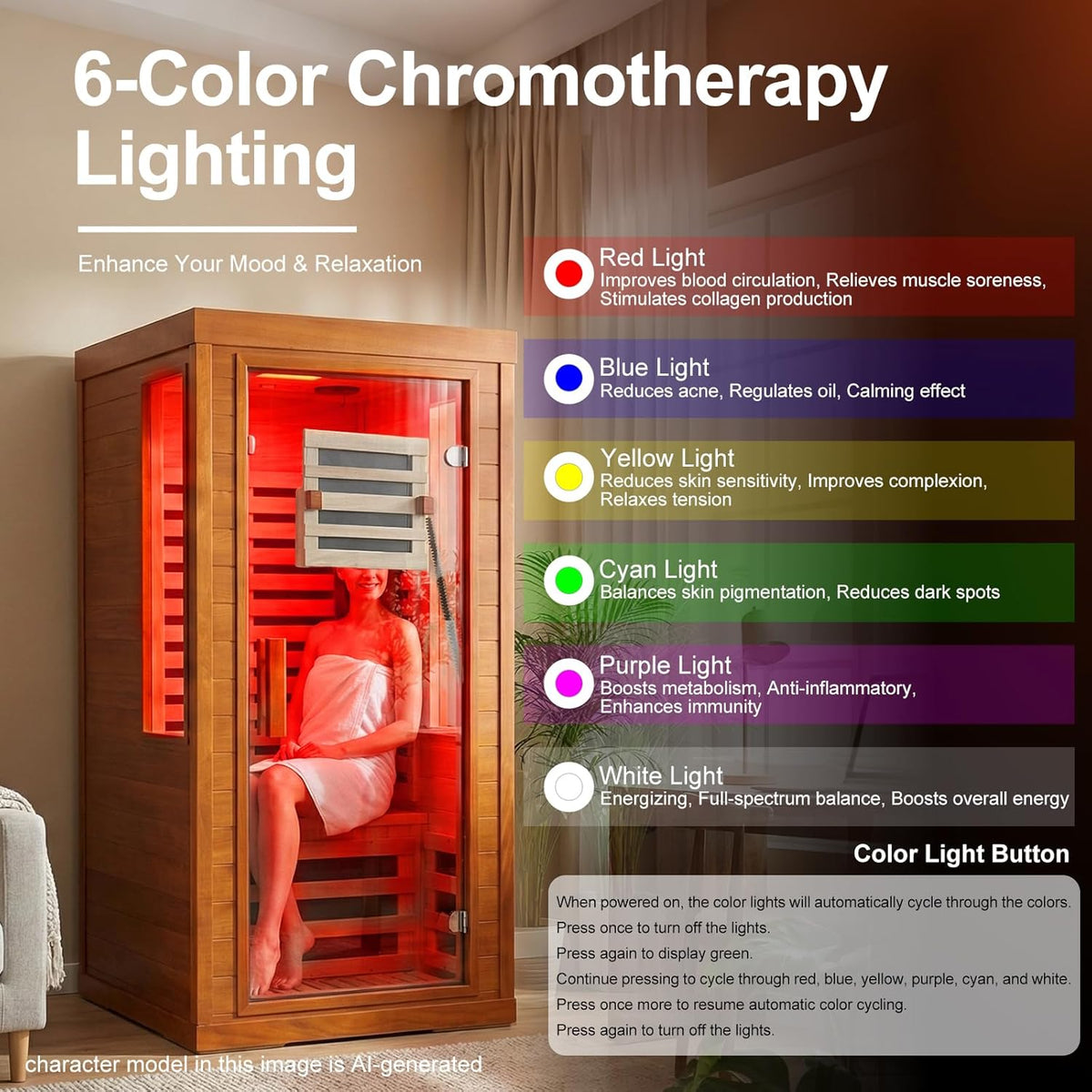 Full Spectrum Infrared Sauna with 660Nm & 850Nm Red Light Therapy