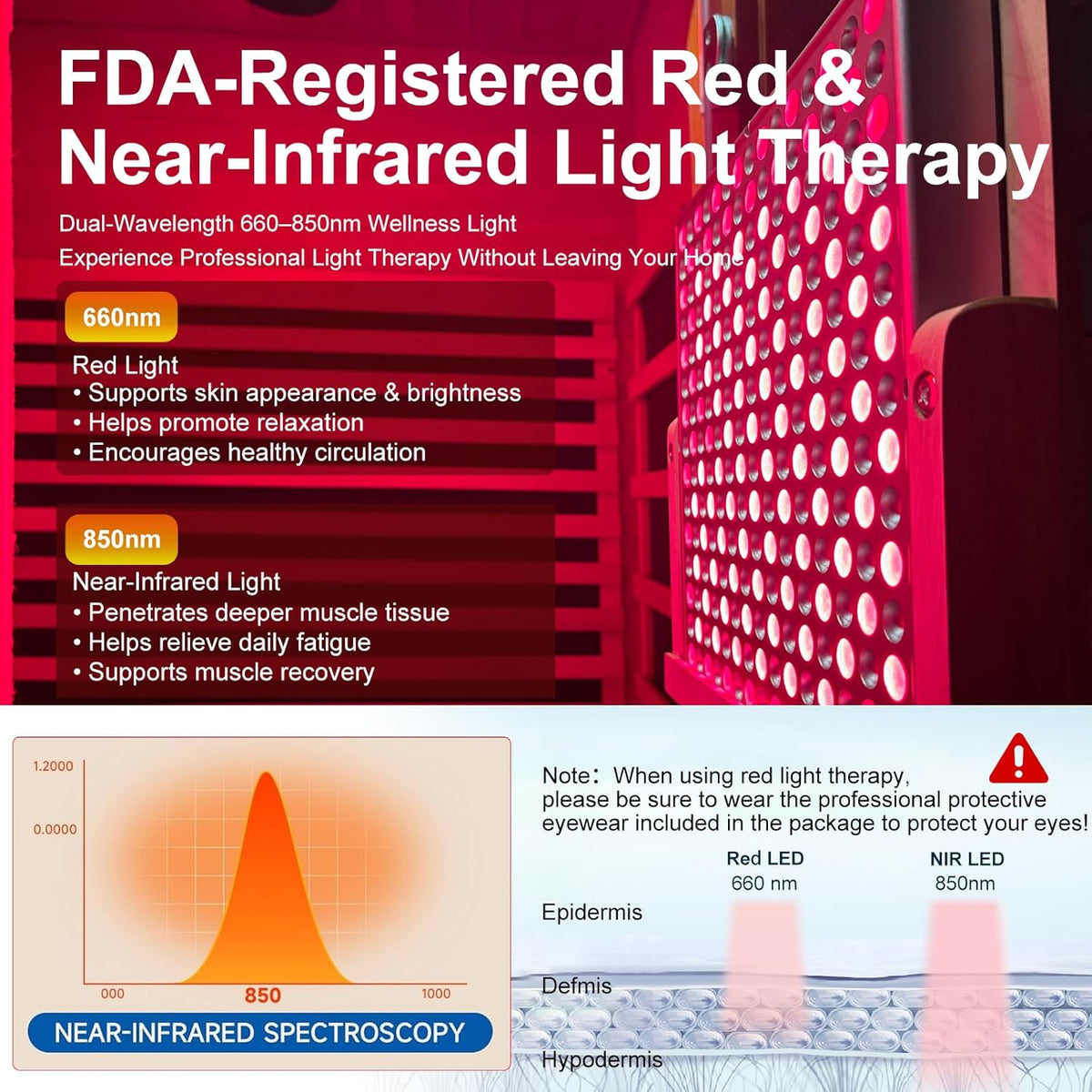 Full Spectrum Infrared Sauna with 660Nm & 850Nm Red Light Therapy