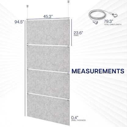 Acoustic Modular Hanging Panels, Rectangular Sound Absorber, Modern Noise Reduction That Installs to Ceiling or Wall, Light Gray, PP-C45G