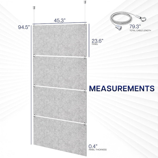Acoustic Modular Hanging Panels, Rectangular Sound Absorber, Modern Noise Reduction That Installs to Ceiling or Wall, Light Gray, PP-C45G