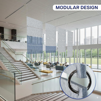 Acoustic Modular Hanging Panels, Rectangular Sound Absorber, Modern Noise Reduction That Installs to Ceiling or Wall, Light Gray, PP-C45G