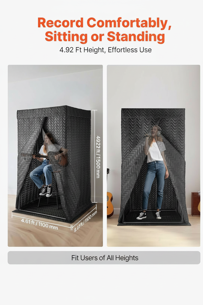 Portable Vocal Booth, 6.56 Ft Height, Pro-Grade Recording Studio with Travel Bag, Mobile Tablet Stand, Thickened Soundproofing, Sound Isolation Booth for Echo-Free Vocals, Podcasts, Voiceovers — product view 3