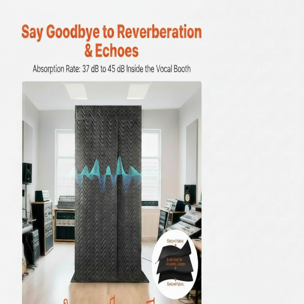 Portable Vocal Booth, 6.56 Ft Height, Pro-Grade Recording Studio with Travel Bag, Mobile Tablet Stand, Thickened Soundproofing, Sound Isolation Booth for Echo-Free Vocals, Podcasts, Voiceovers — product view 4