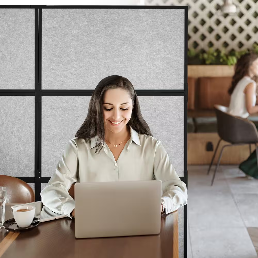 Room Divider Acoustic, Gray Polywire for Privacy 2-Piece Office Partition Panel, Freestanding Office Divider Partition — product view 2